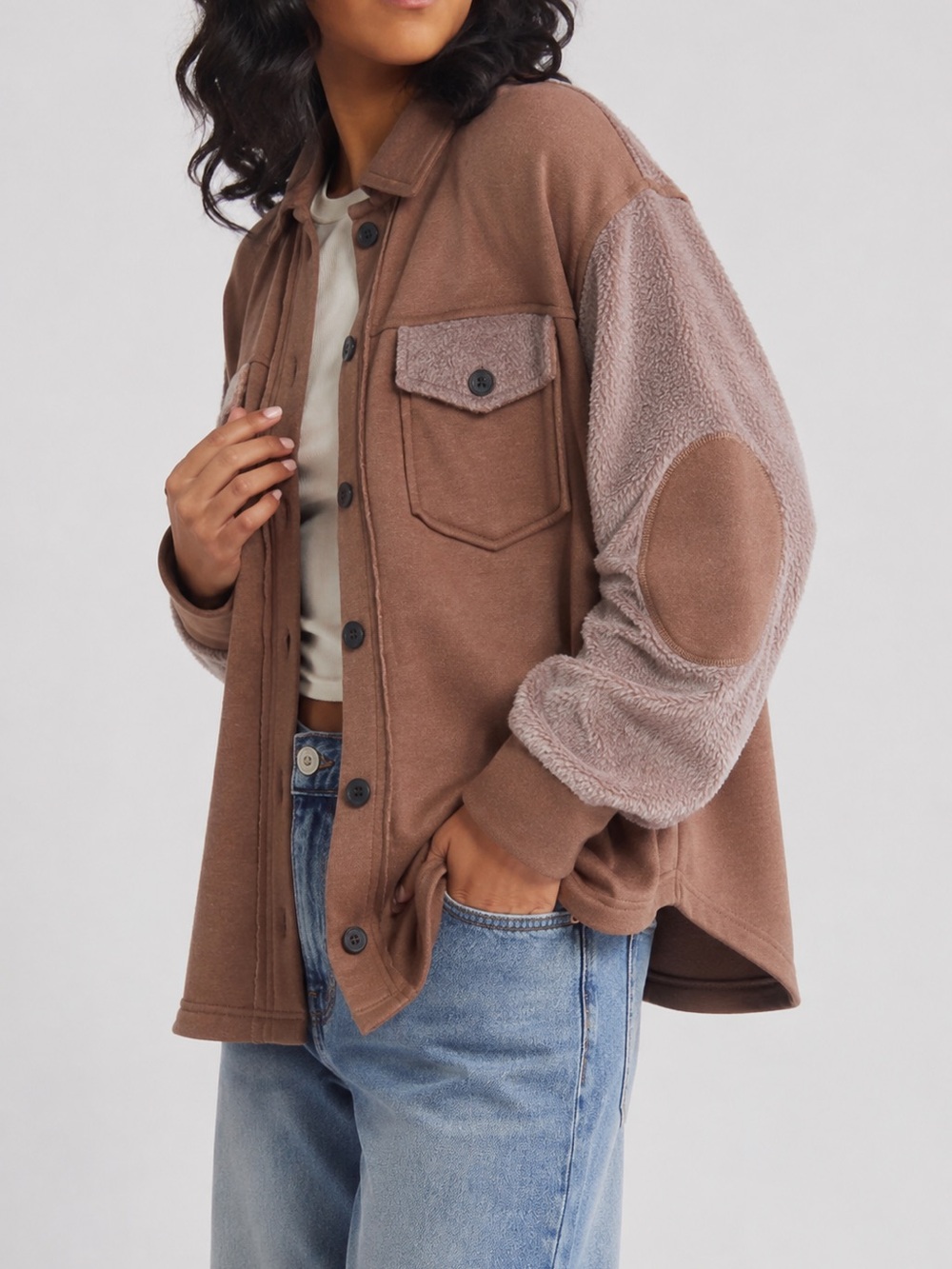 Thread & Supply sweatshirt pocket shacket/ jacket small, brown / tan